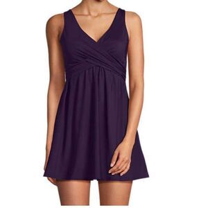 new $155 lands end Women's 6 8 SlenderSuit V-neck Wrap Swim Dress Swimsuit m